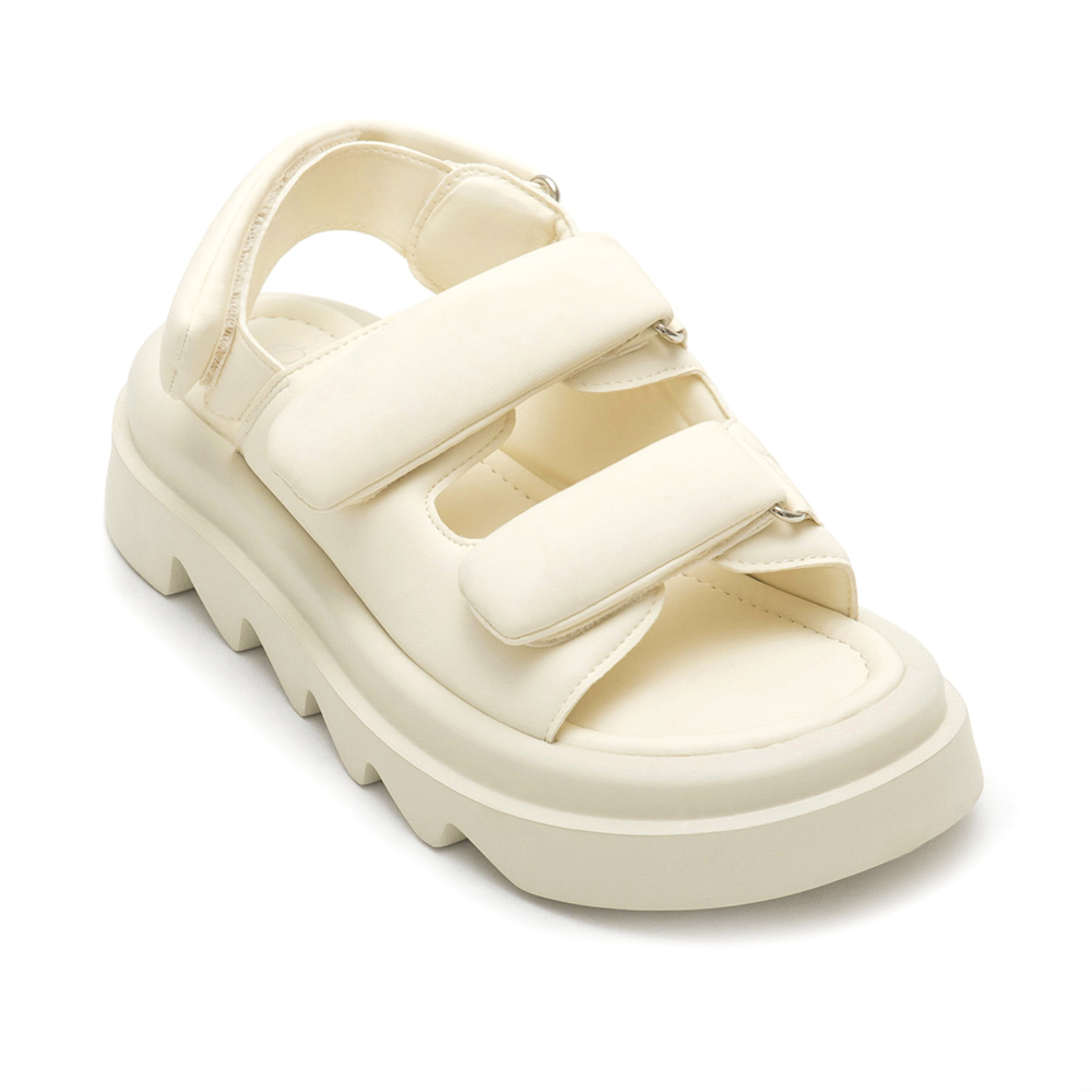 寬帶魔鬼氈空氣海綿啵啵Q軟涼鞋 米白