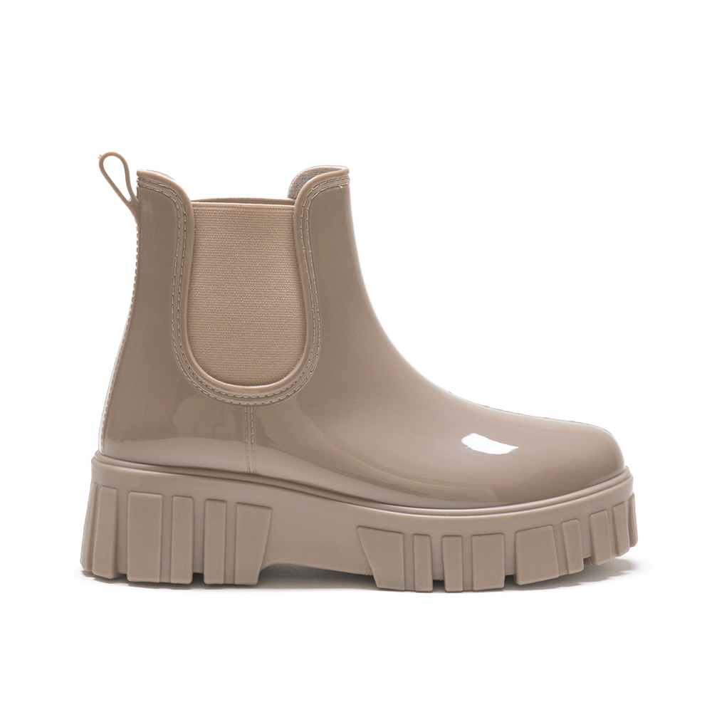 雨天百搭．鋸齒底短筒切爾西雨靴 奶茶杏