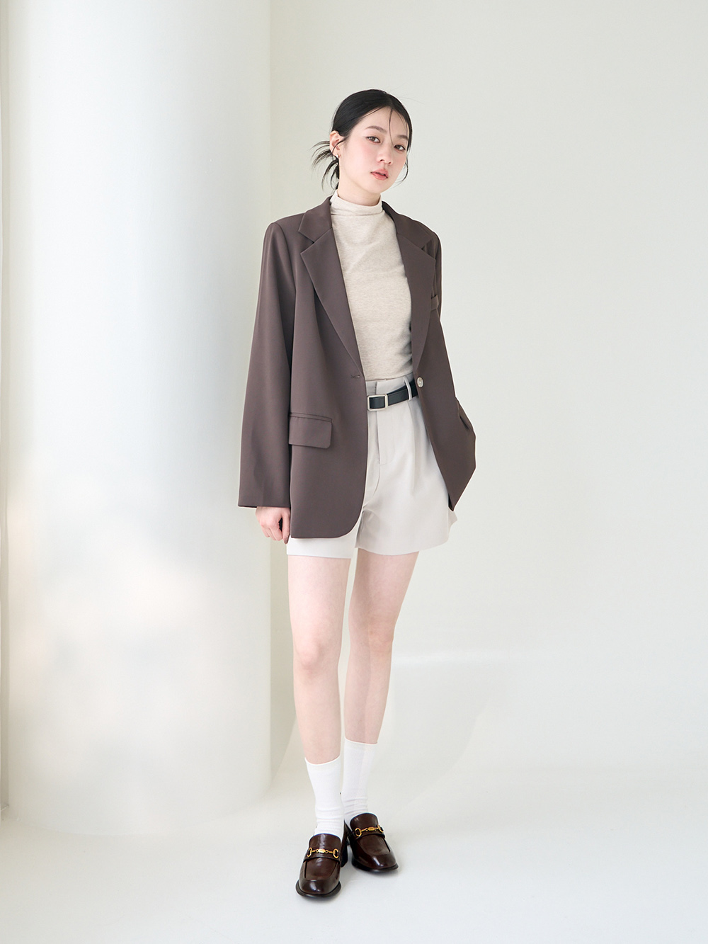 【真皮系列】波浪靜音跟馬銜釦樂福鞋 棕色