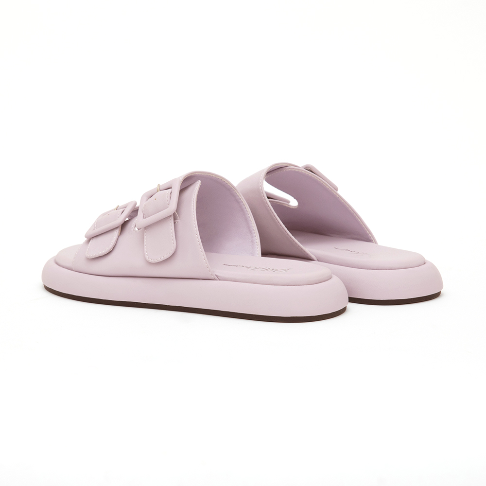 Pastel Square Buckle Cute Flat Sandals Lavender