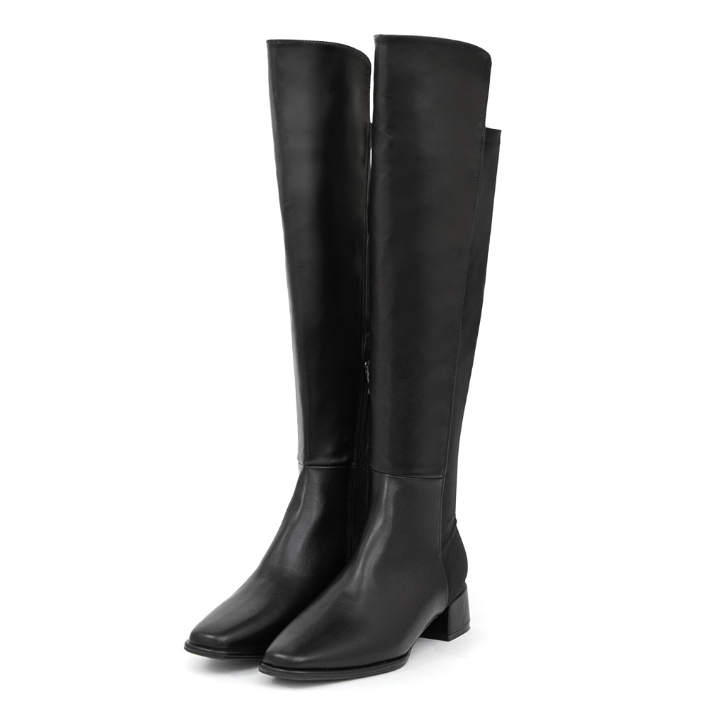 百變主題顯瘦拼接膝上長靴 黑色