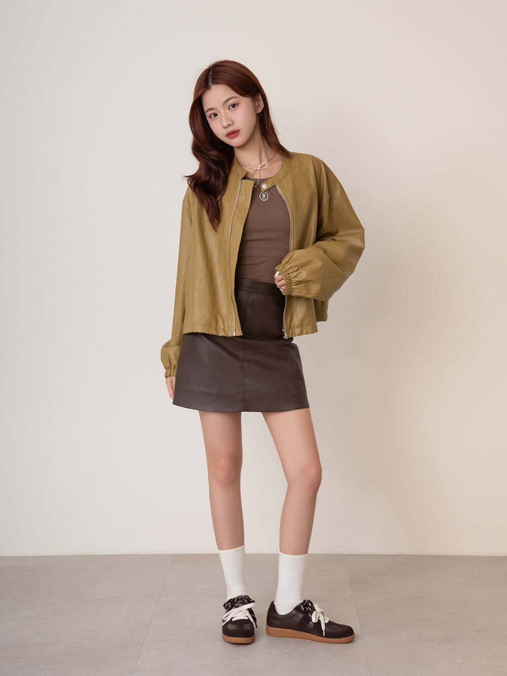 復古色調雙色鞋帶真皮德訓鞋 咖啡色