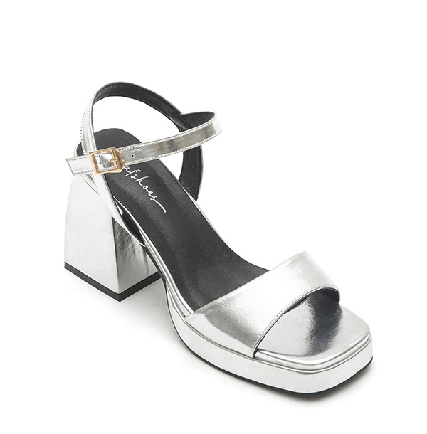 Single-Strap High-Heeled Platform Sandals Silver