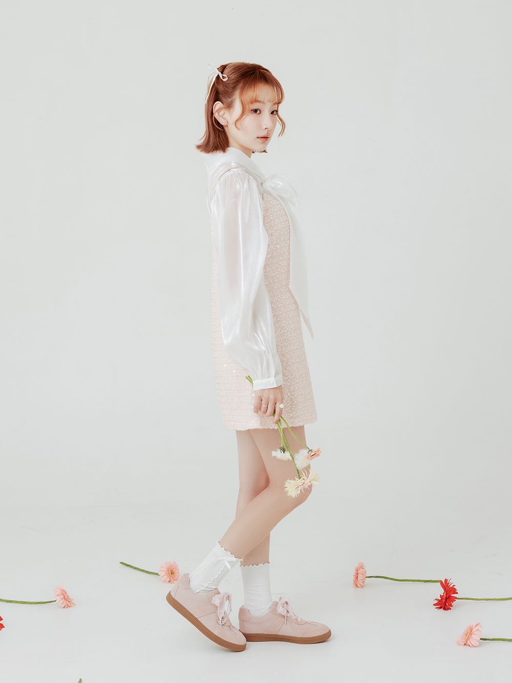 【Disney】妙妙貓小掛飾真皮德訓鞋 裸膚粉