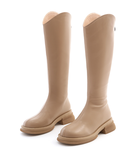 V-cut Under-The-Knee Boots Beige