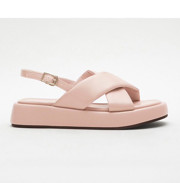 Pastel Wide Band Cross-Straps Soft Sandals 粉
