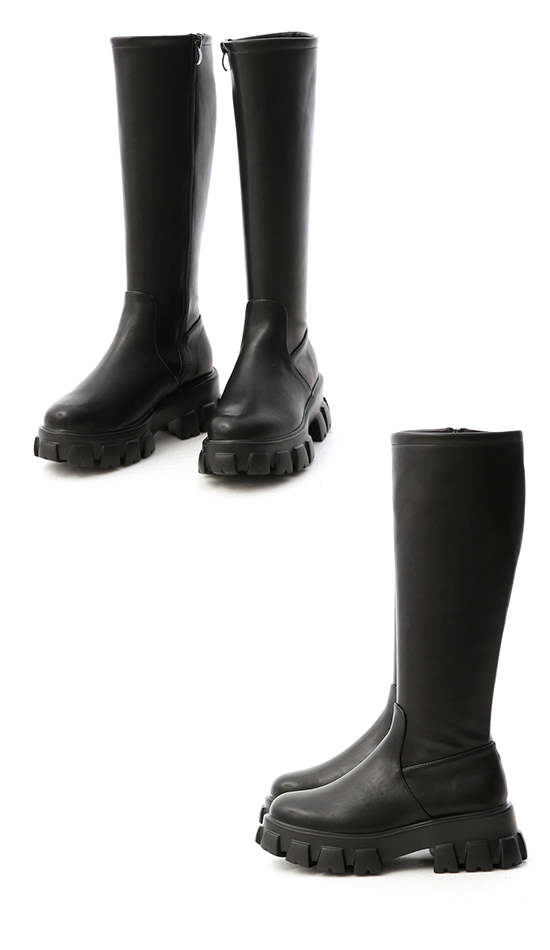 Plain Zigzag Tall-Boots Black