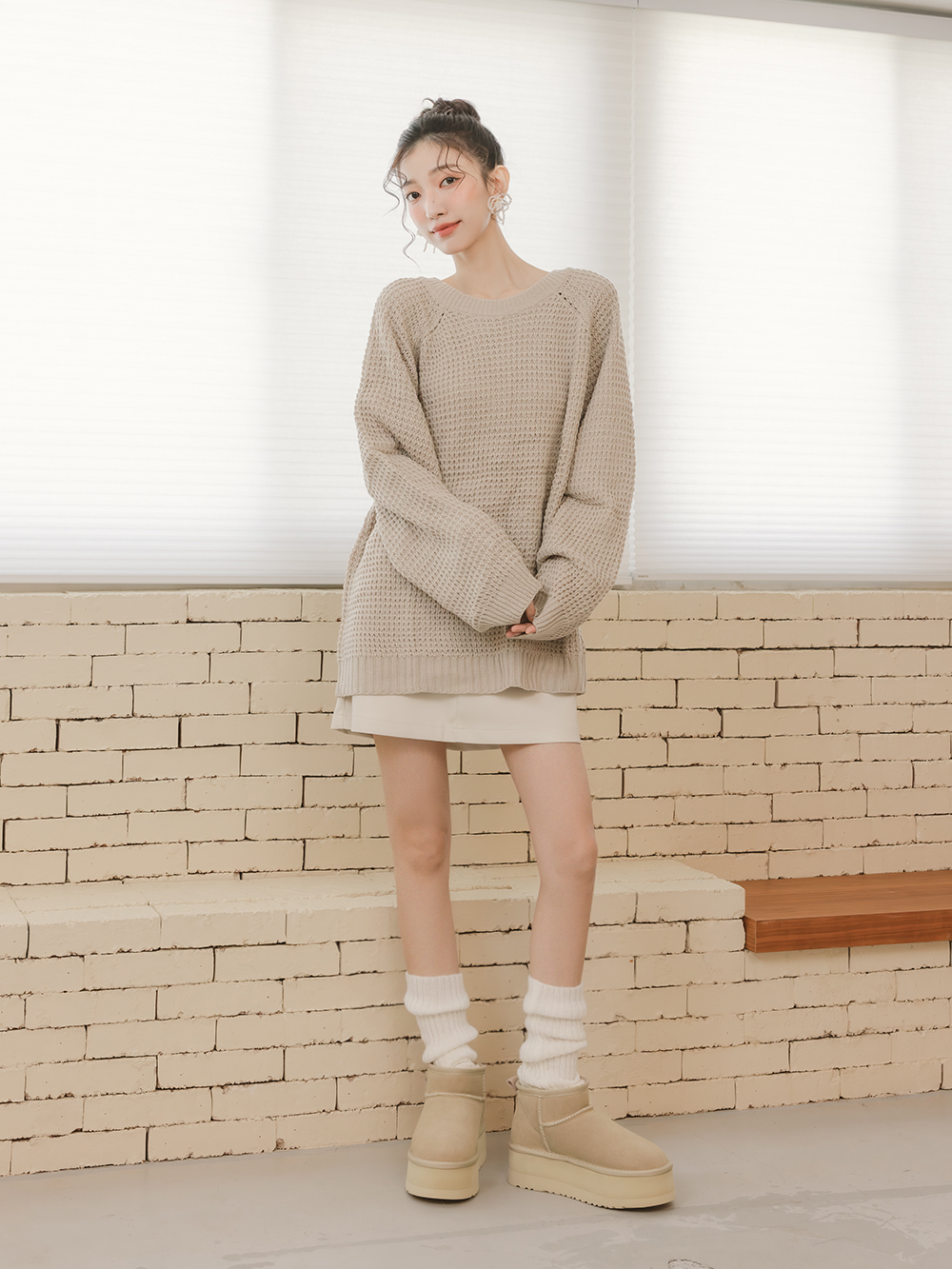 冬戀5cm增高底真皮短筒雪靴 沙色