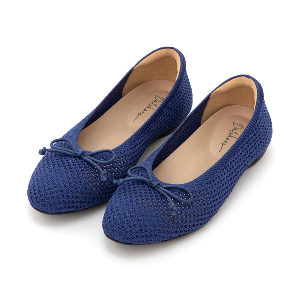 【3D零感雲織鞋】蝴蝶結圓頭芭蕾娃娃鞋 皇家藍