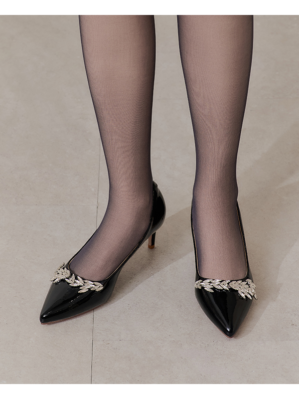 Luxurious Gem-Embellished Patent Leather 6cm Heels Black