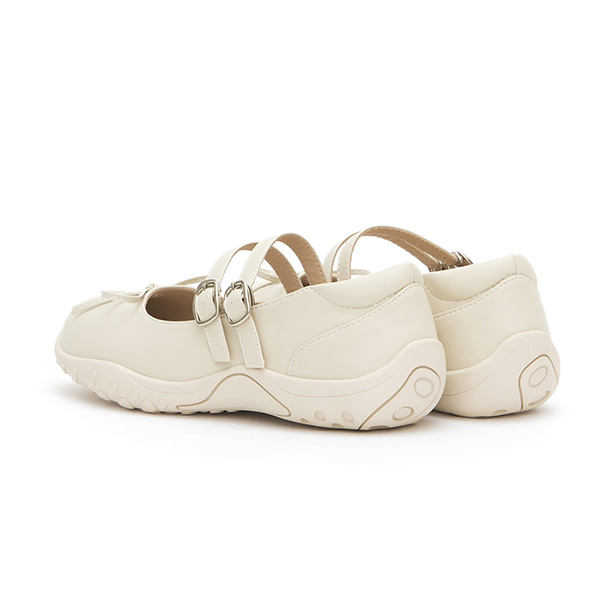 Double-Strap Athletic Ballet Flats Beige