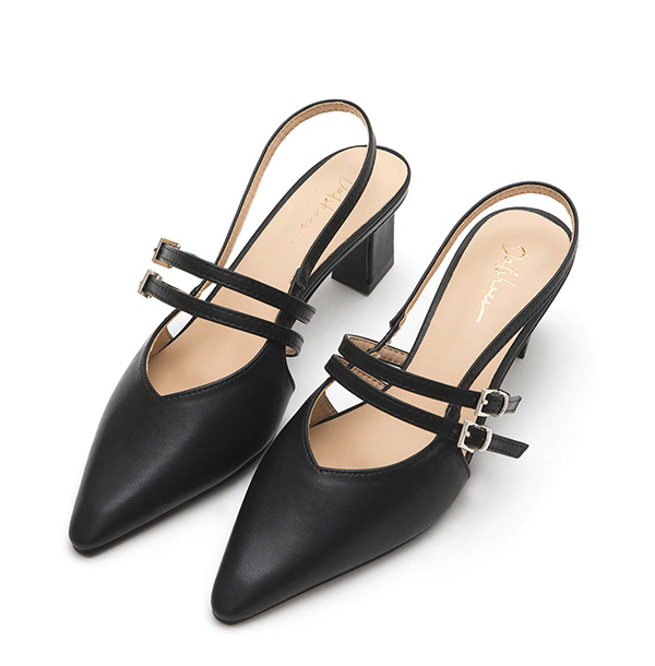 純欲風尖頭雙帶後空跟鞋 黑