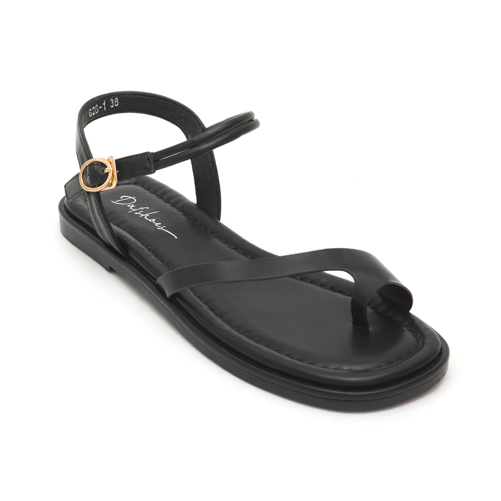 Chic Style Diagonal Strap Toe-Loop Flat Sandals Black