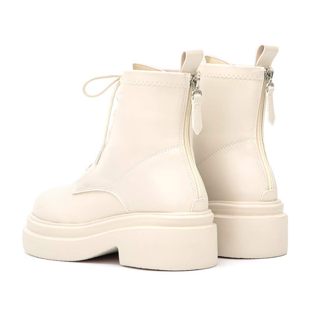 偶像學園輕量厚底綁帶短靴 米白色