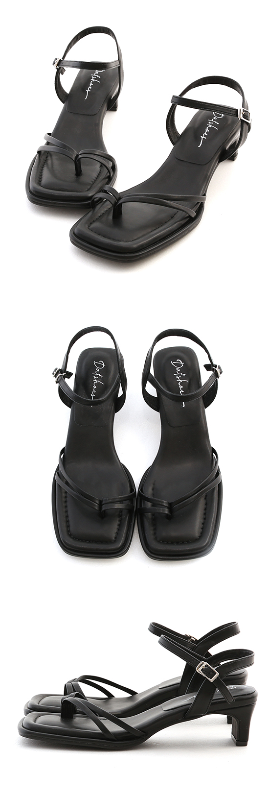 Puffy Cushioned Double-Strap Flat Heel Sandals Black