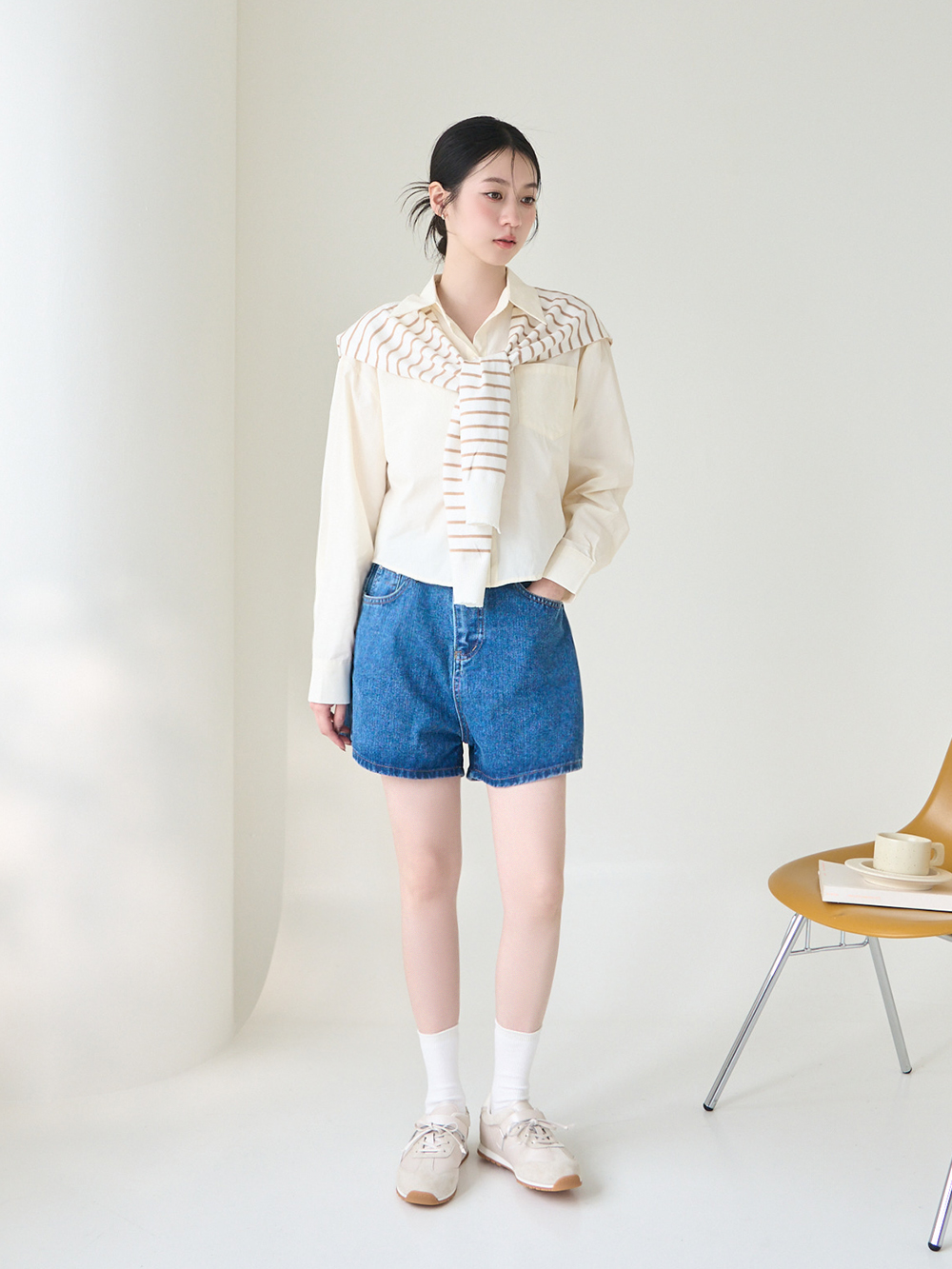 粉彩系列OK繃貼真皮休閒鞋 米白色