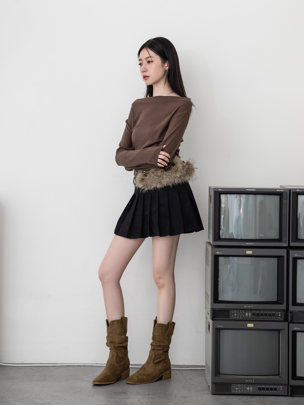 美拉德V口內增高西部堆堆靴 棕色