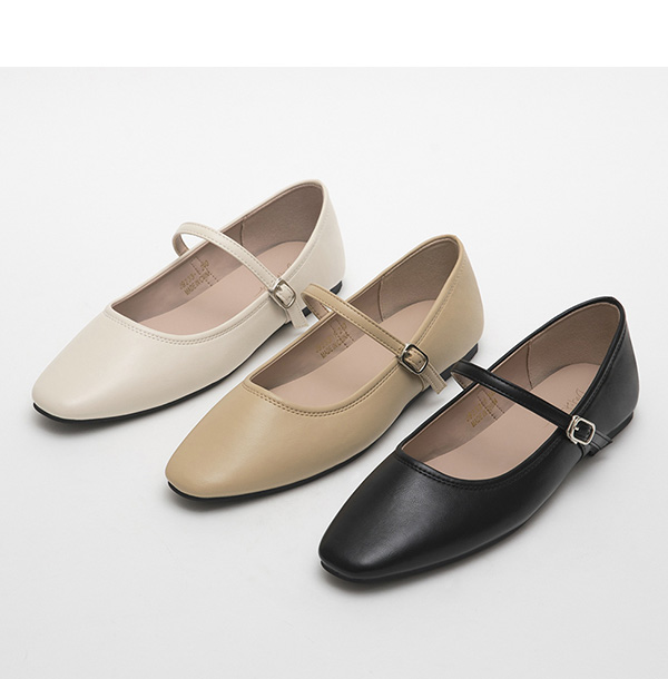 Soft Strappy Flat Mary Jane Shoes Almond