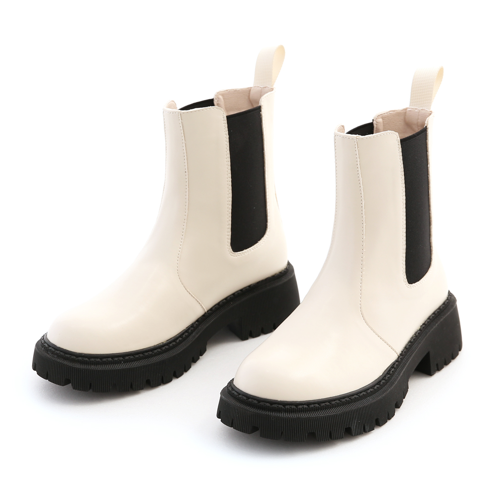 Military Style Chelsea Boots Cream
