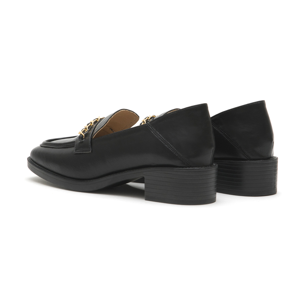 Metal Chain Square-Toe Loafers Black