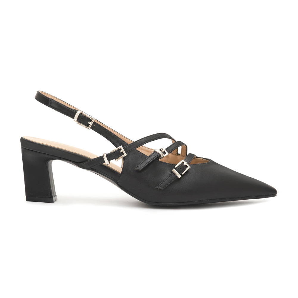 Three-Strap Pointed-Toe Slingback Heels Black