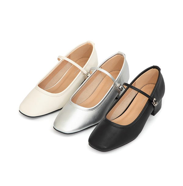 甜蜜蜜方頭氣質粗跟瑪莉珍鞋 銀色