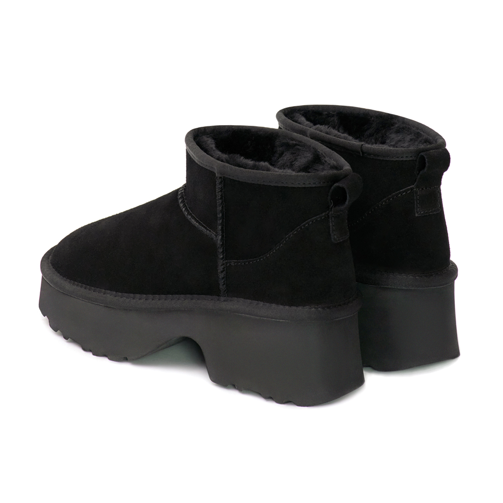 Cozy Platform Leather Winter Boots Black