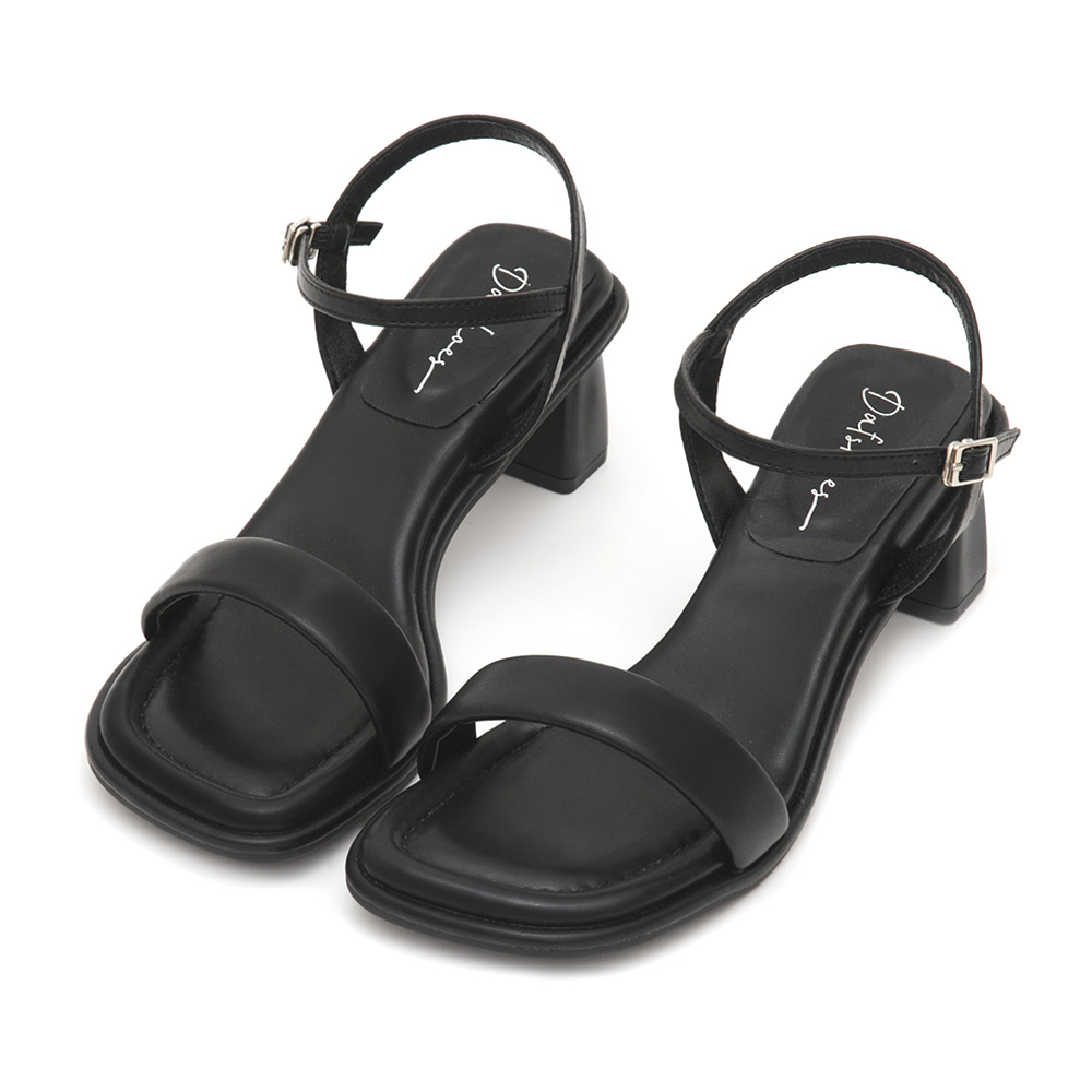 Square Toe Soft Mid-Heel Sandals Black