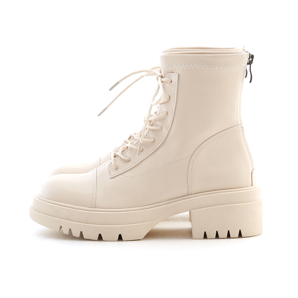 Soft Leather Thick Sole Lace-up Boots French Vanilla White