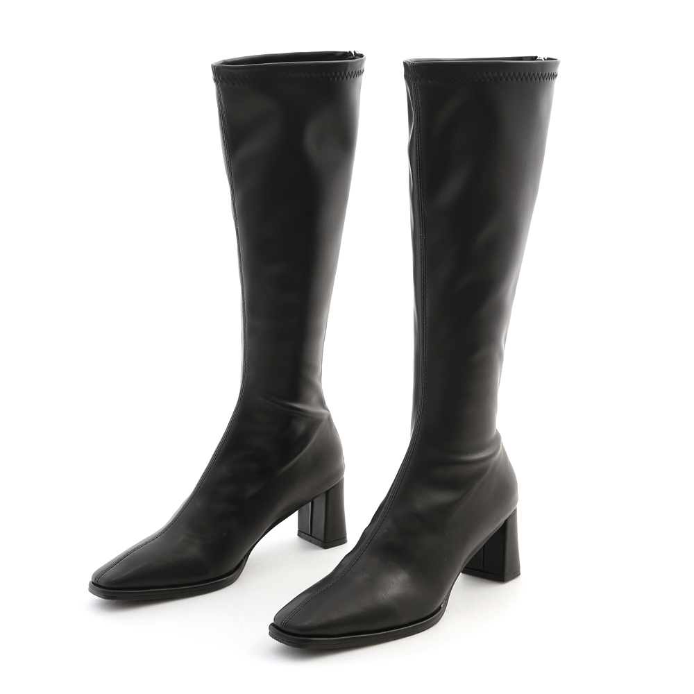 Plain High Heel Under-The-Knee Boots Black