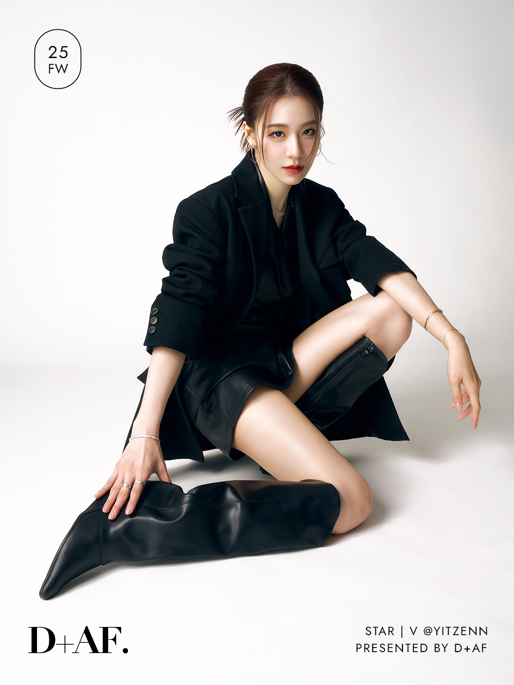 時髦超模V口隱形增高褲管長靴 咖啡色