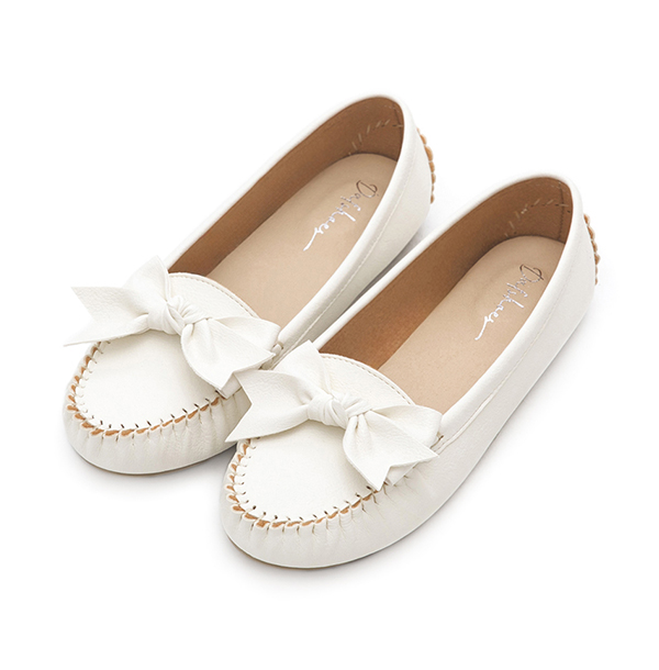 MIT Bow Moccasin Loafers White