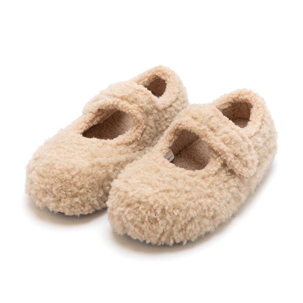 可愛萌系內增高毛毛瑪莉珍鞋 米色