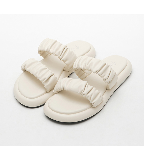 Dreamy Comfy Ruched Double Strap Sandals Vanilla