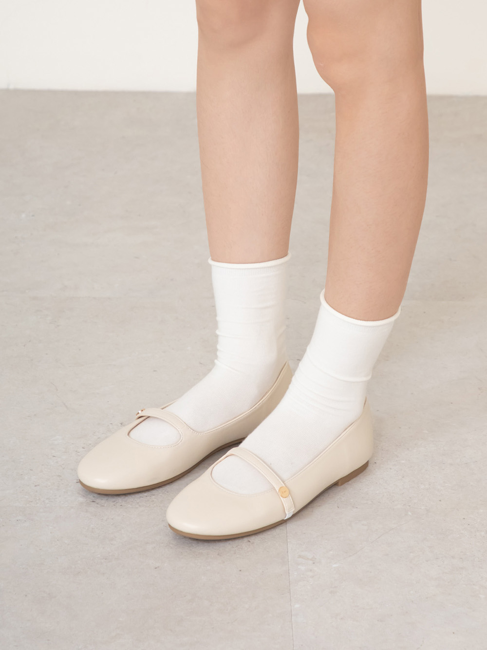 圓頭學院平底瑪莉珍娃娃鞋 米白色