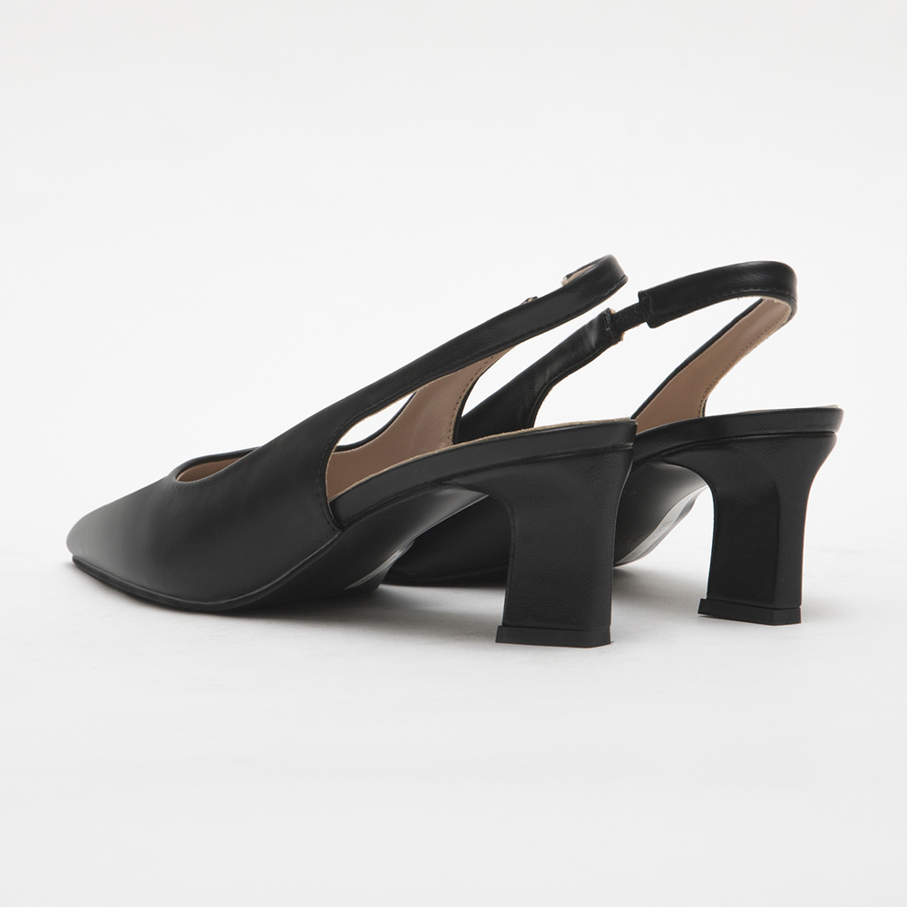 Plain Pointed Toe Mid-Heel Slingback Pumps Black