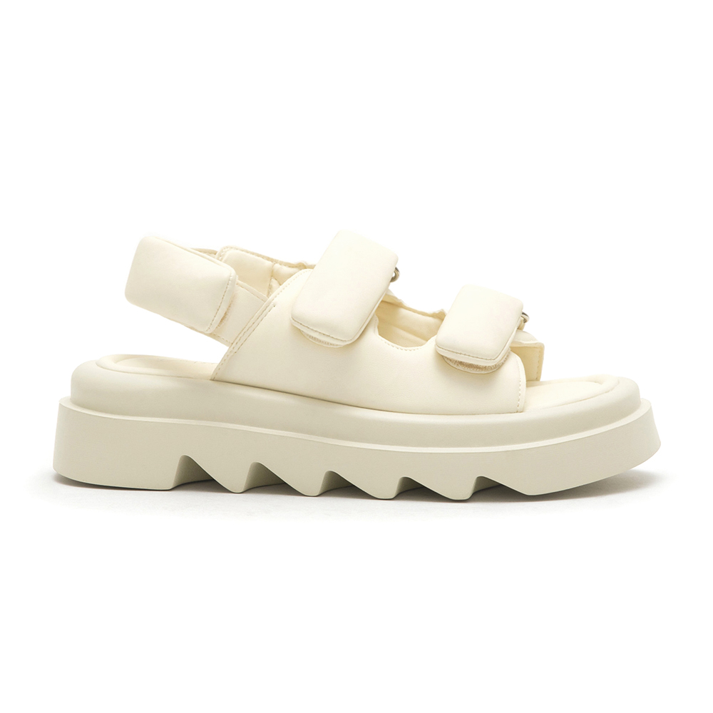 寬帶魔鬼氈空氣海綿啵啵Q軟涼鞋 米白