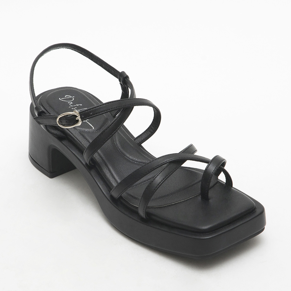 Multilayered Thin Strap Mid-Heel Sandals Black