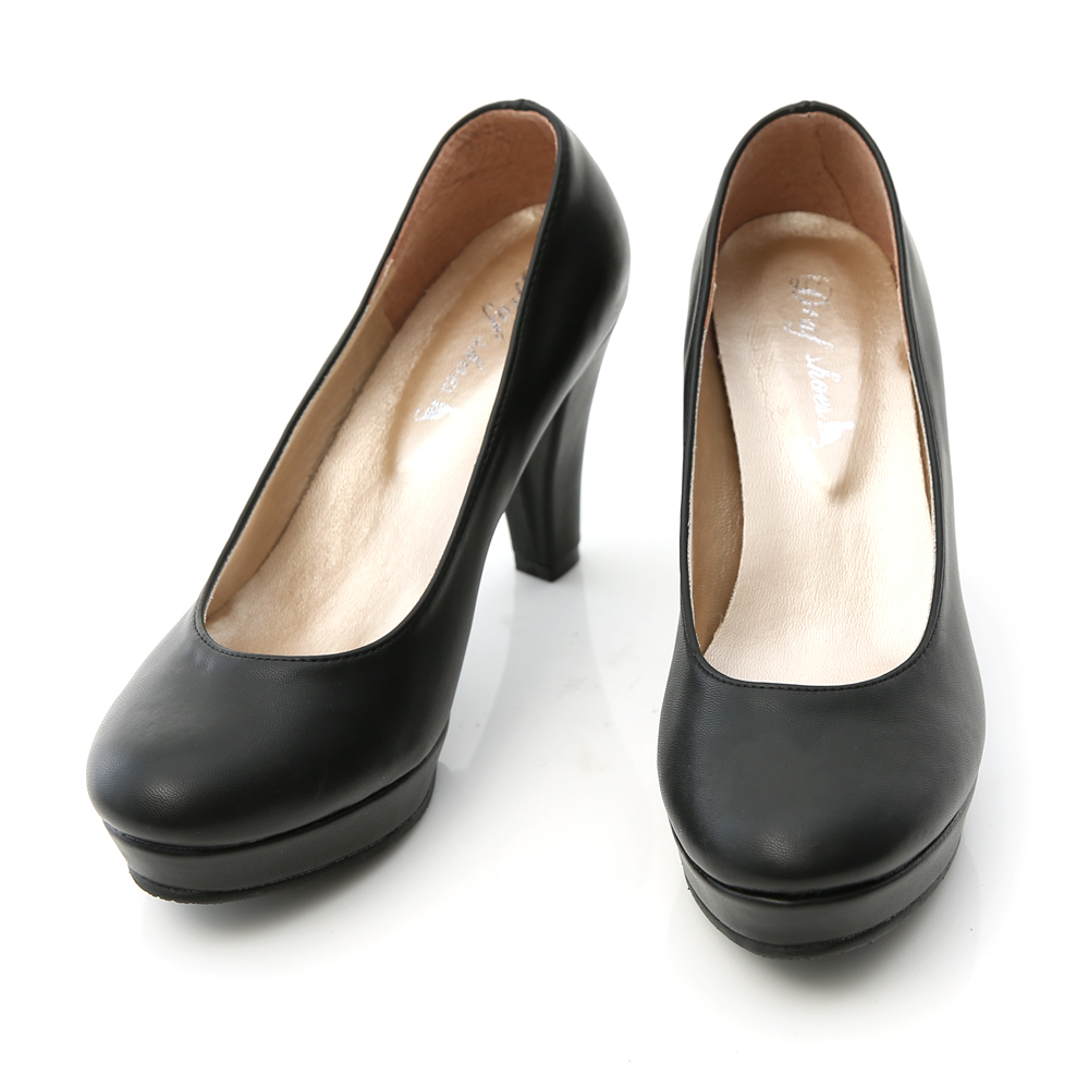 MIT Plain Round Toe 8.5 cm High Heels Black