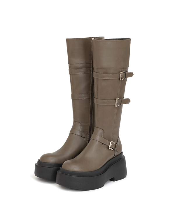霸氣登場Plus級釦環加厚底釦環長靴 摩卡灰