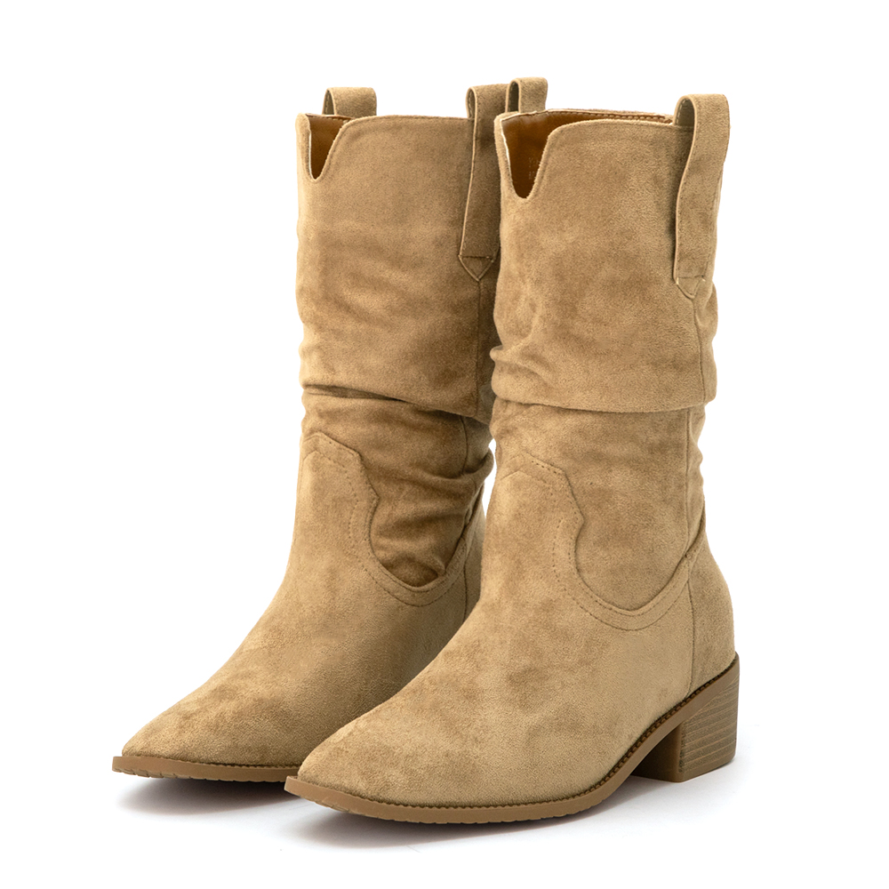 美拉德V口內增高西部堆堆靴 杏色