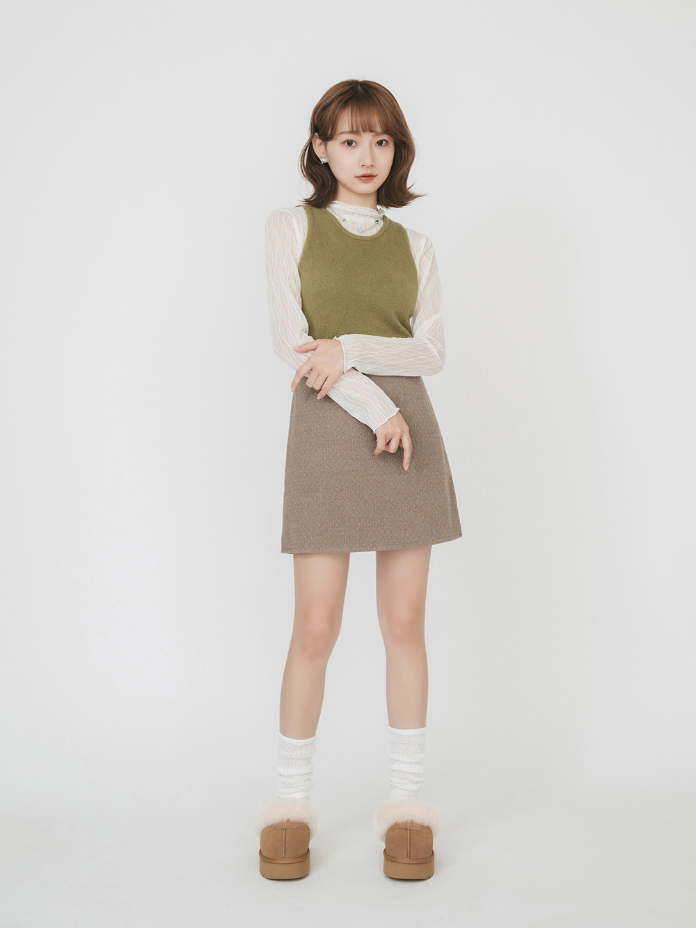 雪地精靈．真皮羊毛厚底雪靴拖鞋 駝色