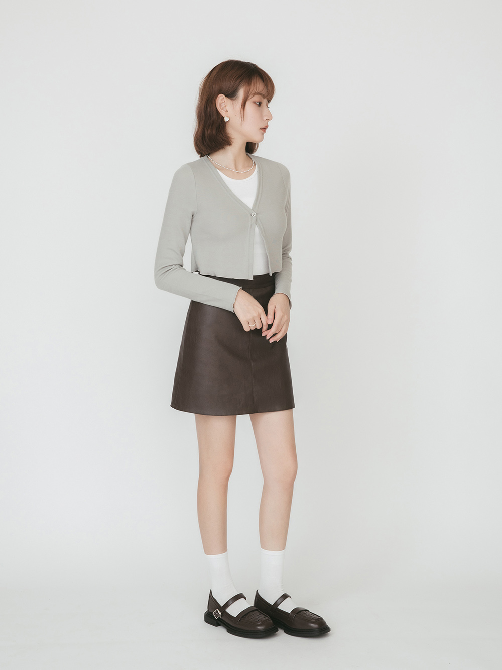 棋盤格編織樂福瑪莉珍鞋 咖