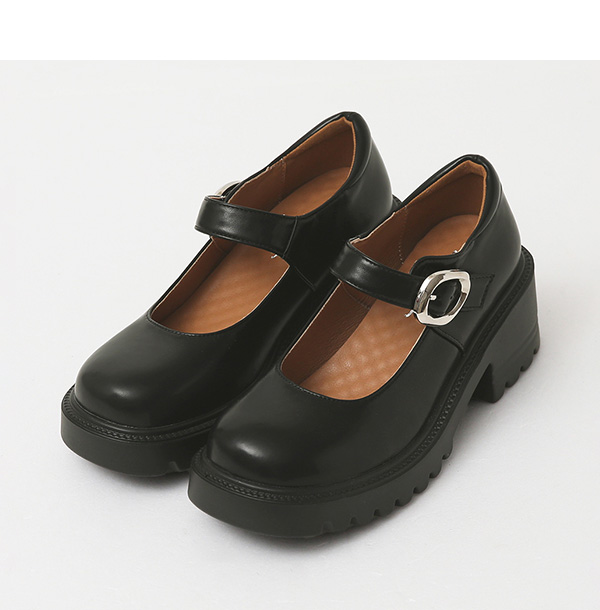 Metal Buckle Lightweight Thick Sole Mary Jane Shoes Black