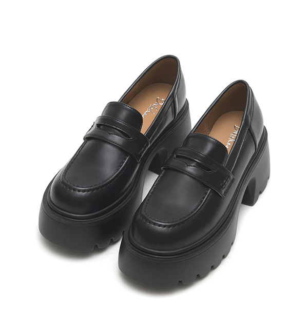 Color-Block Stitch Thick Sole Loafers Black