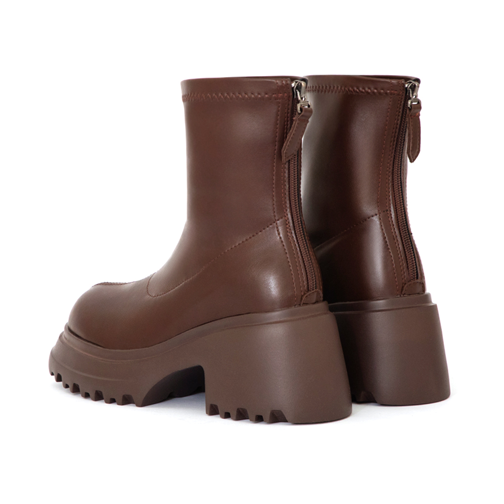 瘦腿密碼輕量厚底瘦瘦短靴 咖啡色