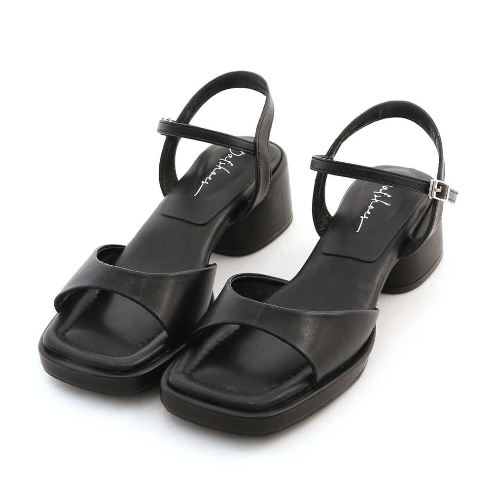 Puffy Cushioned Curved Thin Strap Sandals Black