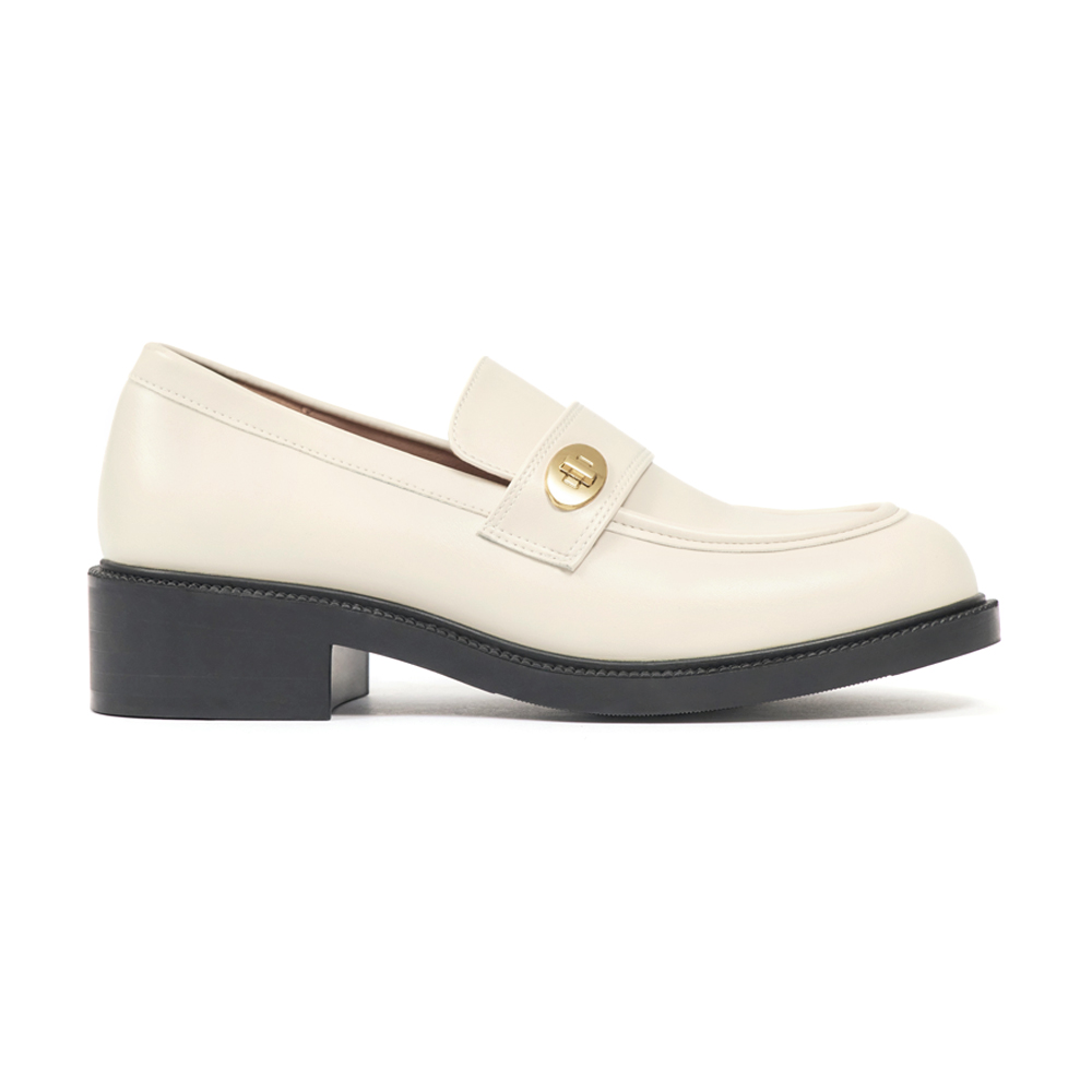 Gold Buckle Round-Toe Loafers Vanilla