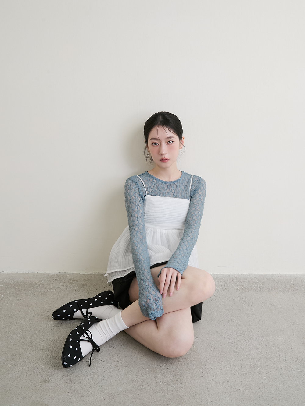 【3D零感雲織鞋】綁帶方頭瑪莉珍鞋 點點黑