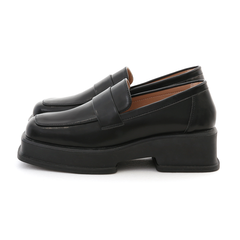 Retro Square Toe Platform Loafers Black